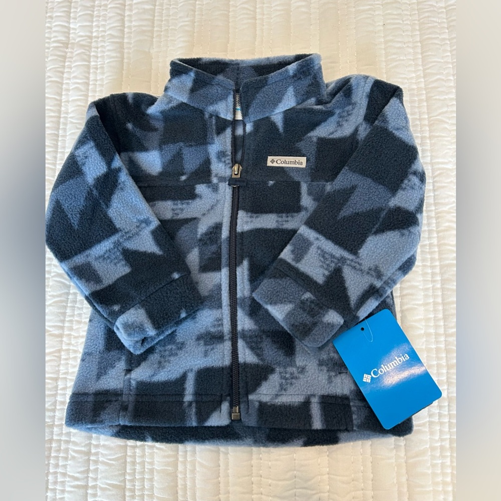 NWT Columbia Full Zip Fleece in Navy & Light Blue Geo Pattern Toddler Boy Sz 2T